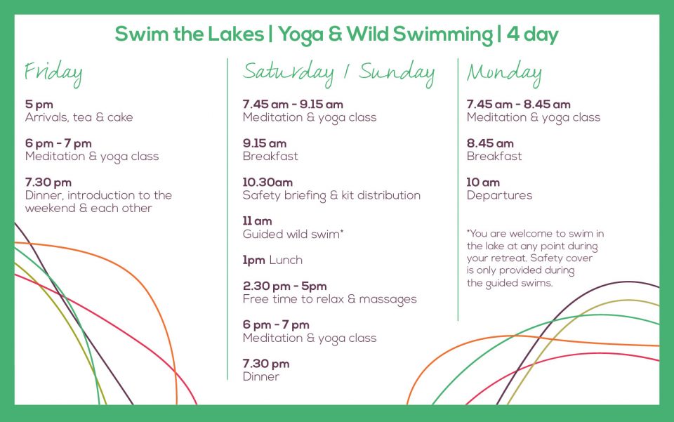 itinerary for Swim the Lakes 4 day retreat